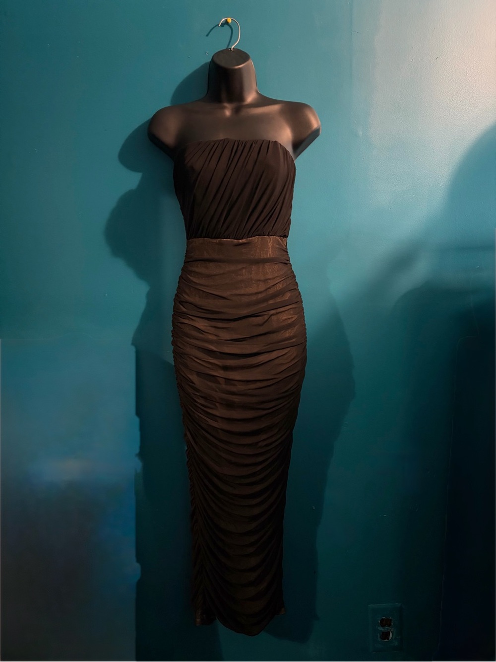 Ruched Strapless Bodycon Dress in Black/Nude
